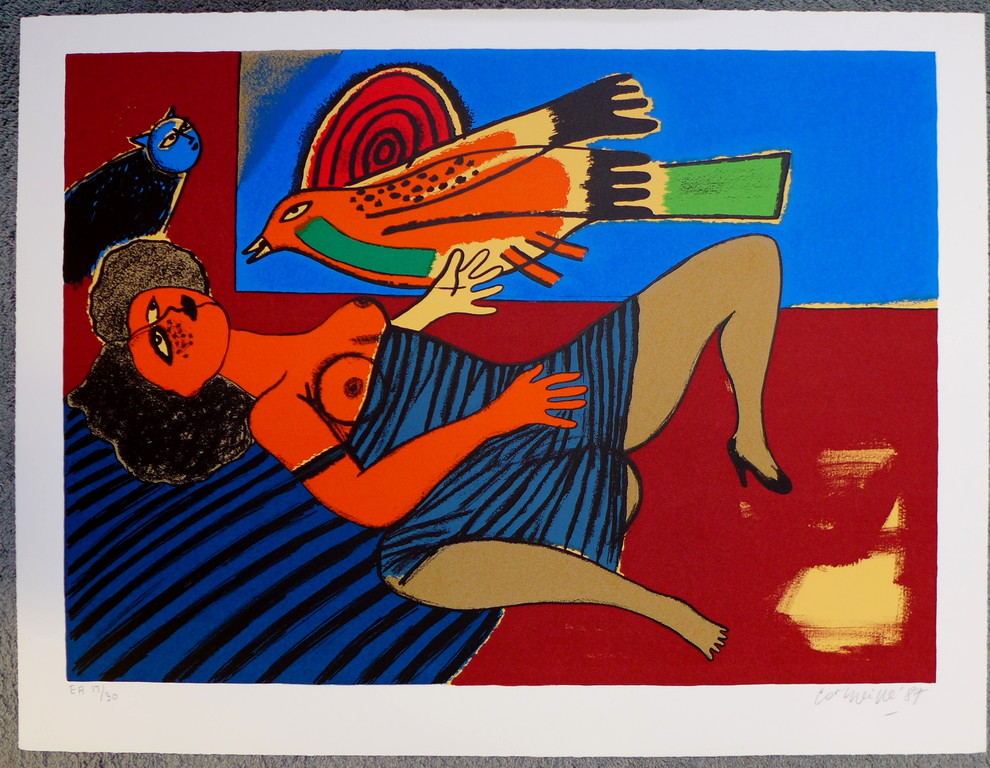 Corneille - Corneille, zeefdruk uit 1987, Femme entre Tigre et Oiseau kopen? Bied vanaf 200!