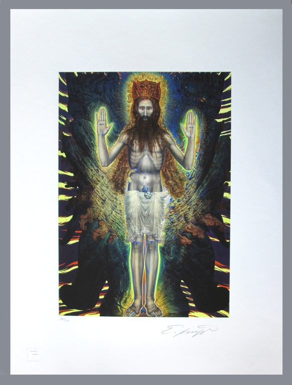 Ernst Fuchs - Jesus in den Schwingen des Cherubs - handgesigneerd verkocht voor € 95!