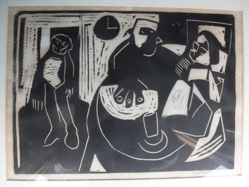 Piet Wiegman Linosnede figuren 35 x 45cm mooi gelijst en gesigneerd verkocht voor € 50!