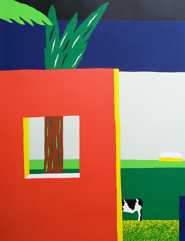 Harrie Gerritz - Landschap met rode coulisse, zeefdruk verkocht voor € 120!