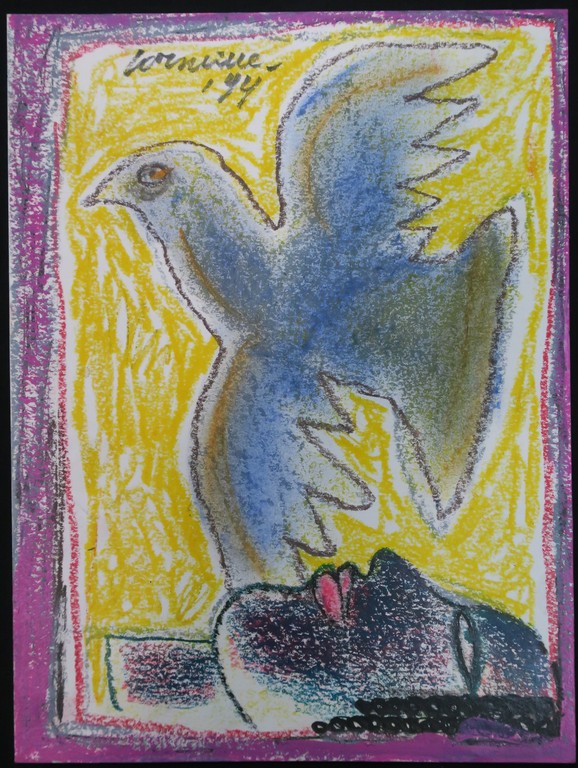 Corneille: Pastel op papier, Z.T. Vrouw en vogel verkocht voor € 850!