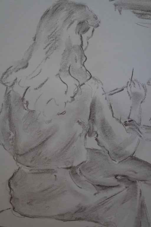 Ton Pape (1916 - 2003) - houtskooltekening - vrouw aan het schilderen kopen? Bied vanaf 35!