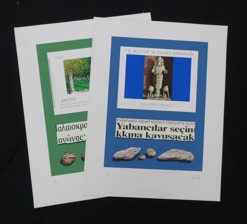 Lot van 2 zeefdrukken van Arno Arts: Zonder titel (groen/blauw) kopen? Bied vanaf 20!