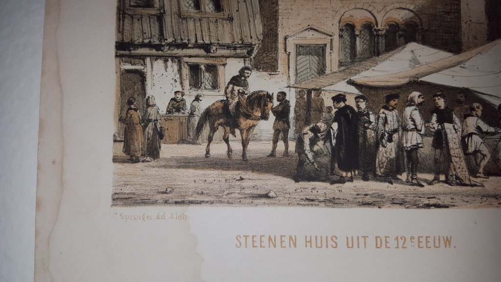 C. Springer (1817-1891) - litho, Steenen huis uit de 12e eeuw  kopen? Bied vanaf 29!