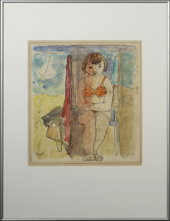 Bob Zijlmans: Aquarel en inkt, Vakantie in Pornic - Ingelijst verkocht voor € 50!