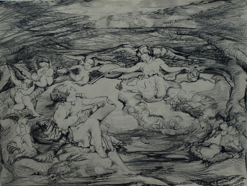 Maja van Panhuys : Inkttekening – Engeltjes – gesigneerd - ca 1925 verkocht voor € 35!