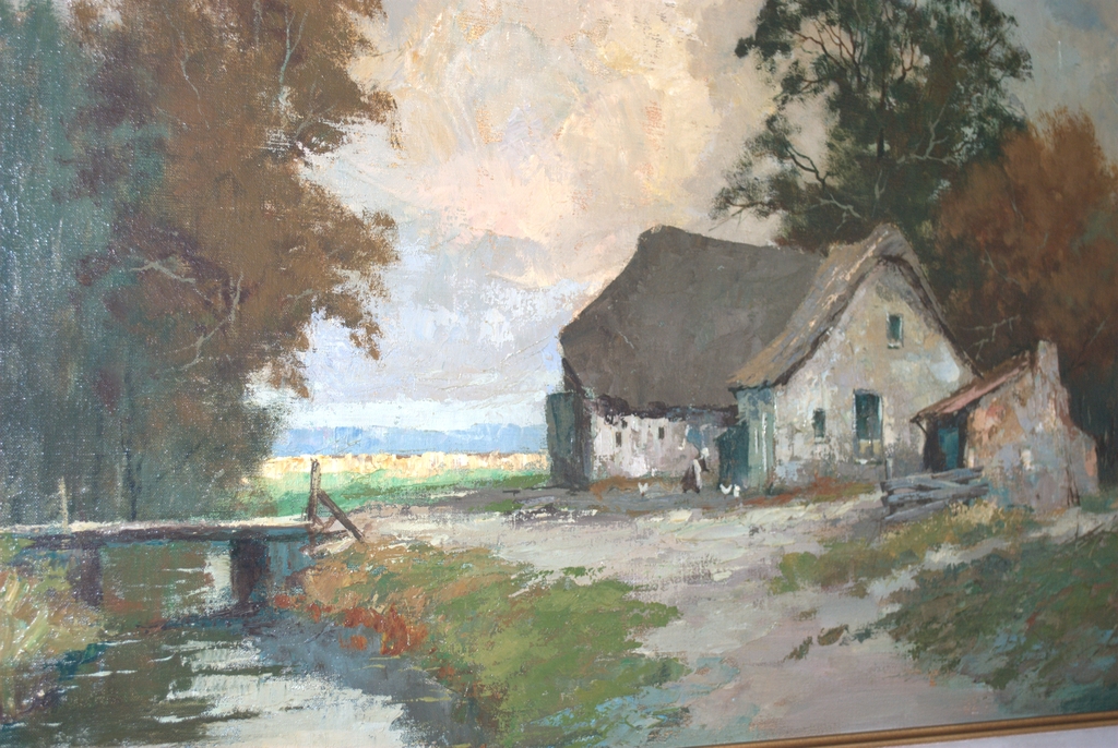 Boerenlandschap - olieverf op doek, groot - gesigneerd kopen? Bied vanaf 95!