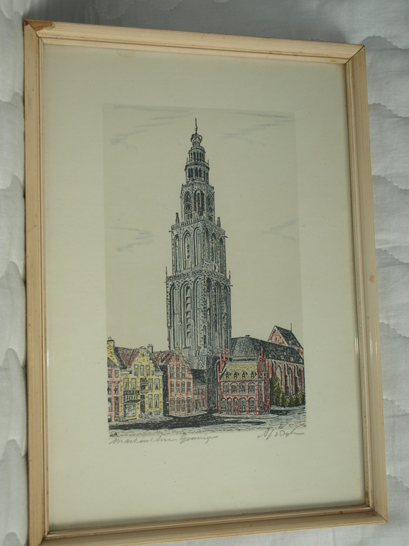 A. J. van Dijk – Martinitoren Groningen - Ingekleurde ets – Gesigneerd  kopen? Bied vanaf 1!