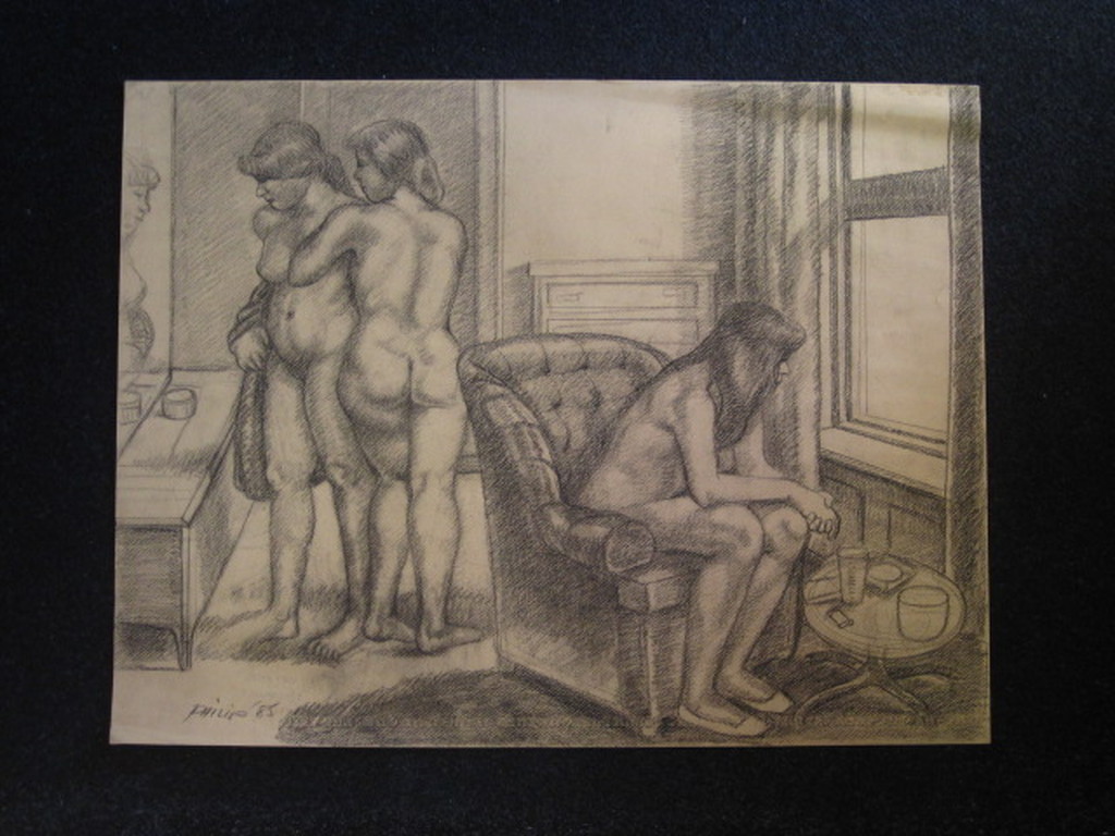 Interessante grote houtskooltekening "in het boudoir" gesigneerd Philip 85 kopen? Bied vanaf 1!