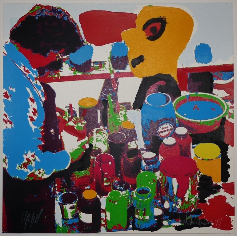 Karel Appel, Kleurenzeefdruk, Het gele hoofd, Gesigneerd verkocht voor € 165!