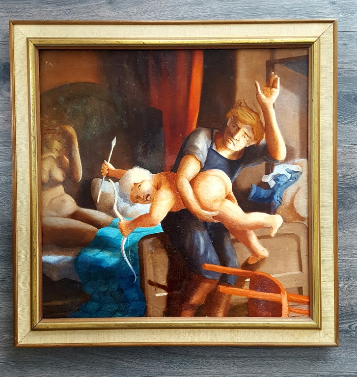 Richard van der Spek: olieverf op paneel, De bedrogen echtgenoot  verkocht voor € 100!
