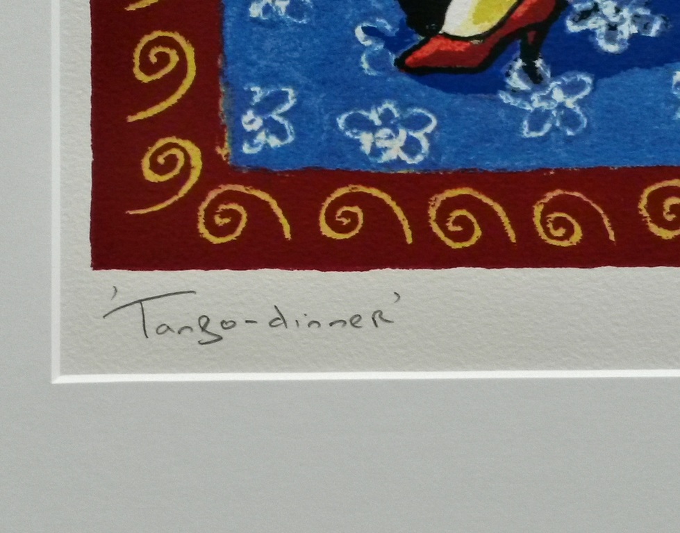 Jacques Tange - zeefdruk - Dinner-tango - ingelijst kopen? Bied vanaf 70!