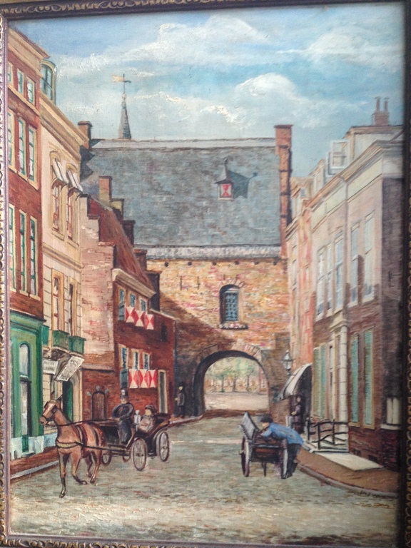 Stadspoort met paard en wagen - olieverf op doek - gesigneerd kopen? Bied vanaf 35!