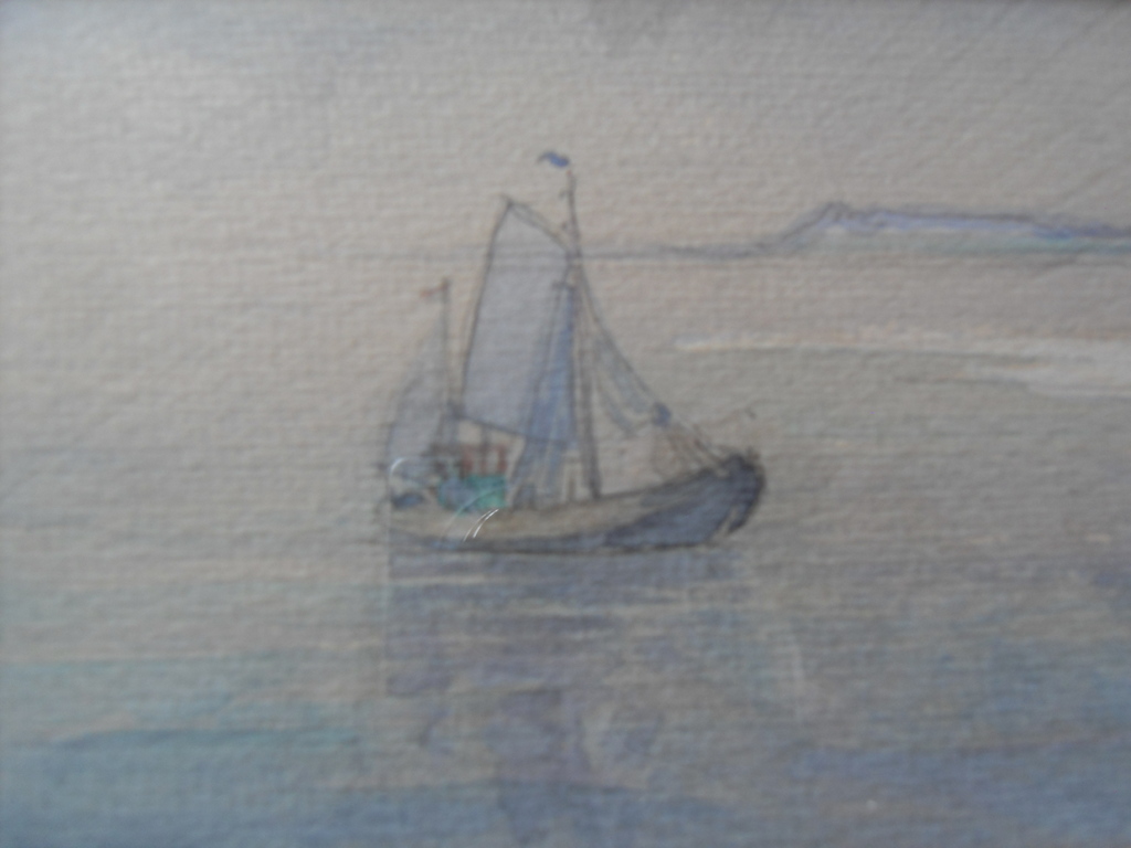 Willem Vaarzon Morel aquarel papier schip op veersemeer, 15 x 20cm lo gesign verkocht voor € 36!