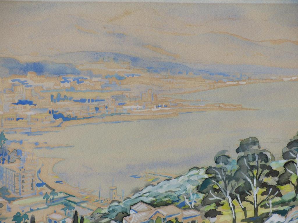 Thijs Mauve, Gezicht op Menton, Aquarel kopen? Bied vanaf 40!