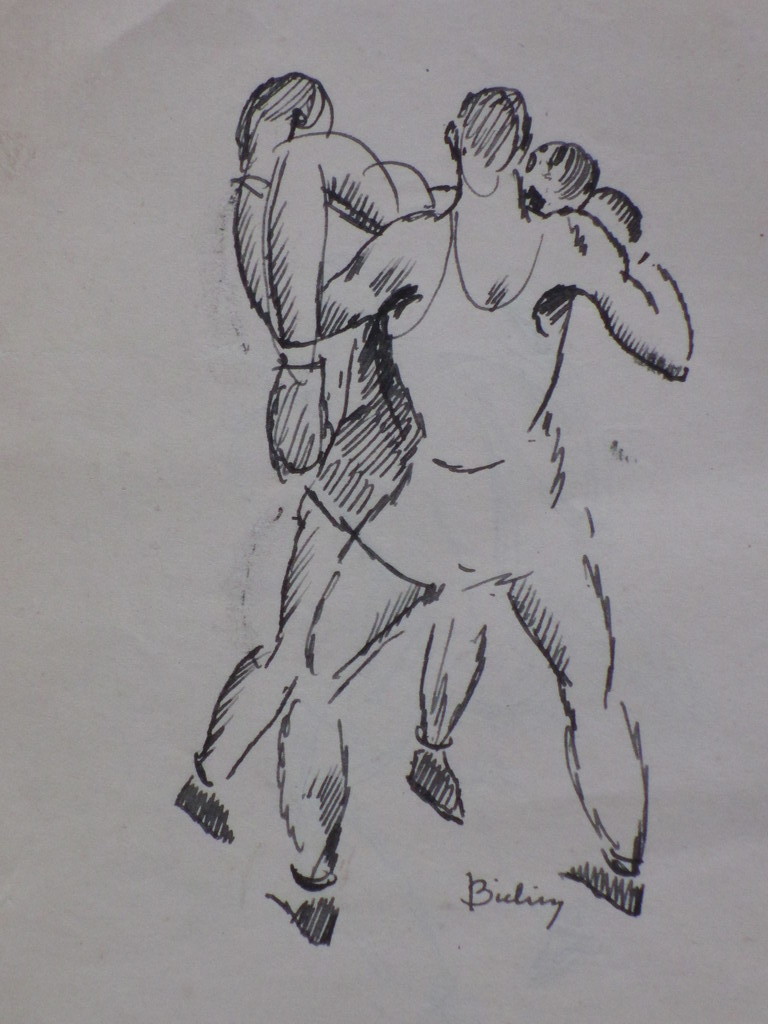 Herman Bieling, Boksers, Inkttekening verkocht voor € 35!