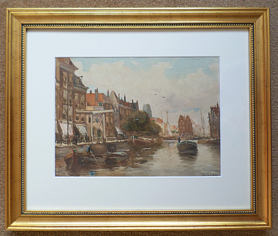 Anton Dirckx - Grachtengezicht, aquarel (mooi ingelijst) kopen? Bied vanaf 95!
