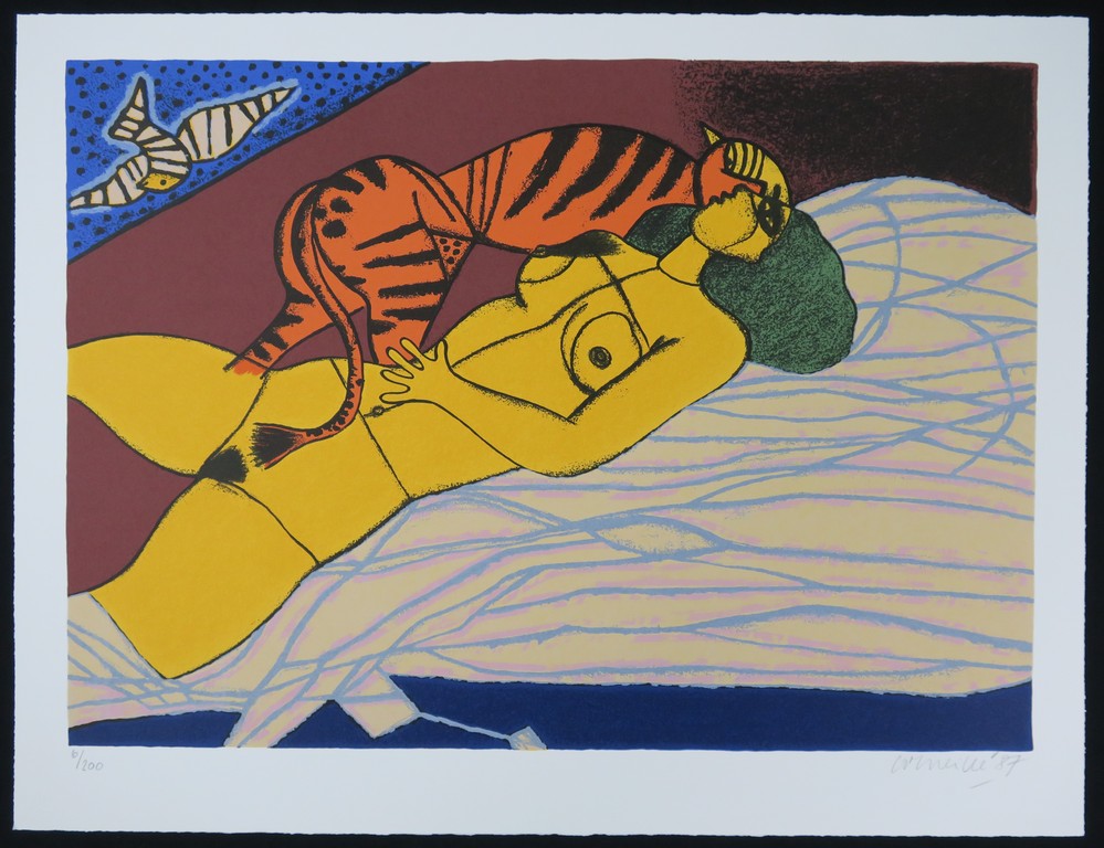 Corneille: Portfolio met 3 zeefdrukken in map, Femme entre tigre et oiseau  kopen? Bied vanaf 450!