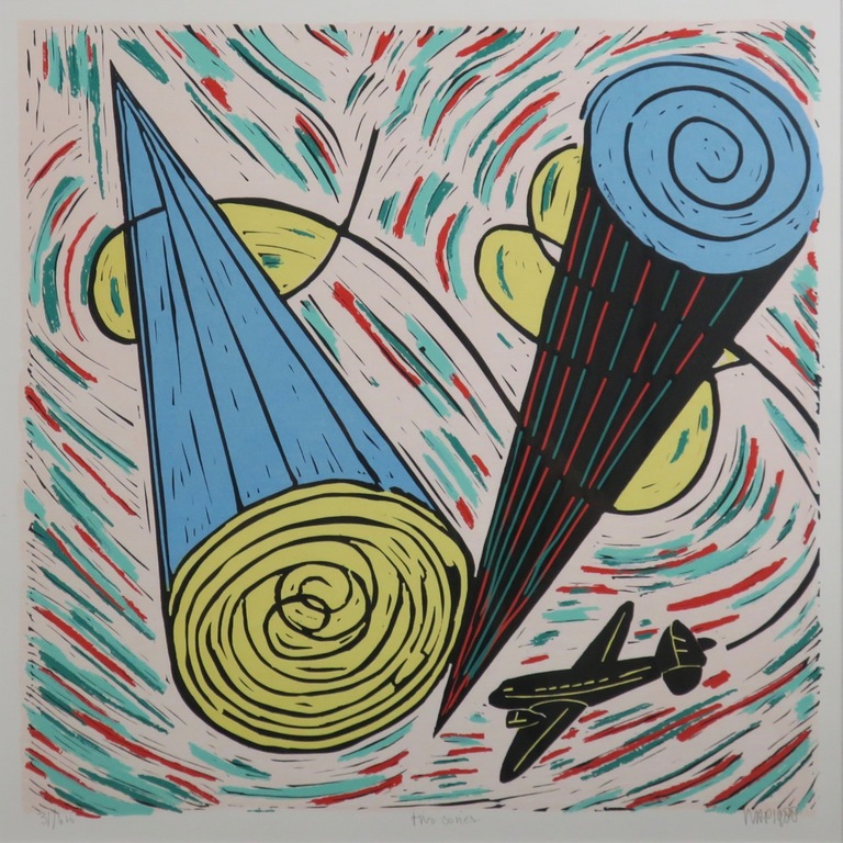 Hans Wap: Zeefdruk, Two cones - Ingelijst kopen? Bied vanaf 35!