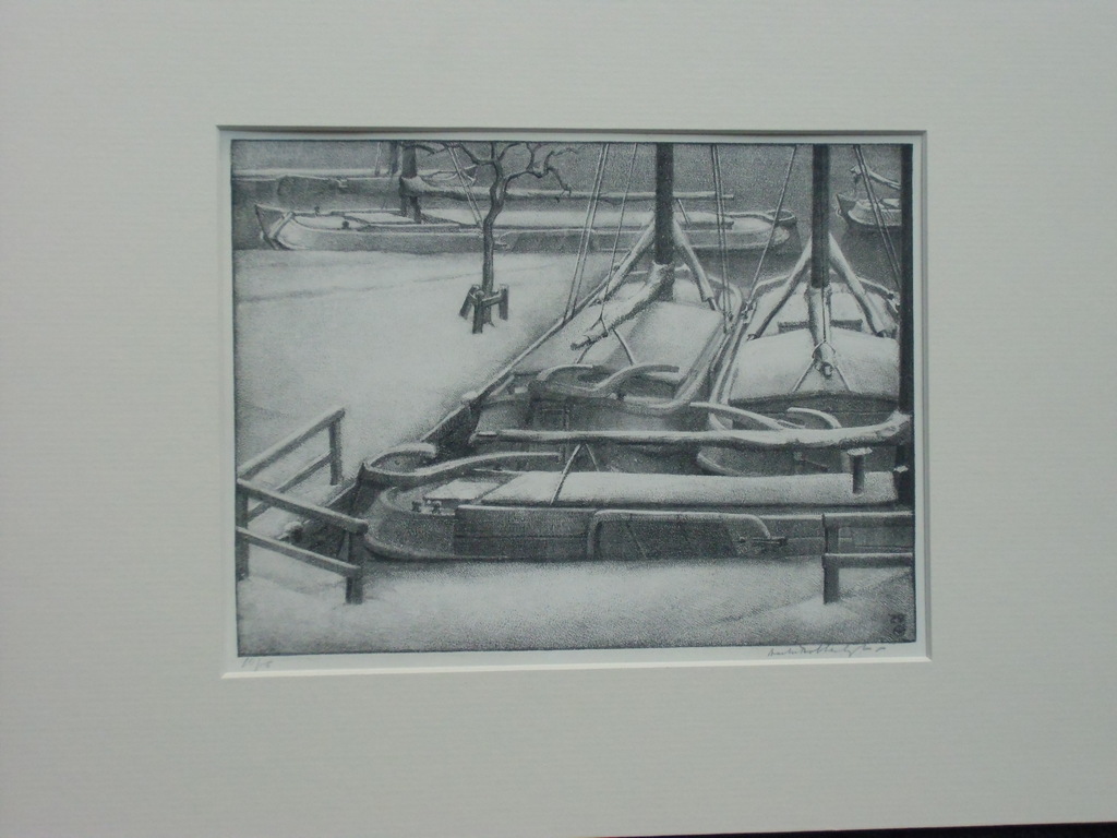 SCHUITEN IN DE SNEEUW // LITHO VAN AART VAN DOBBENBURGH verkocht voor € 50!