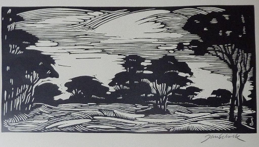 JAN SCHONK houtsnede "Wolfheze" 1926 verkocht voor € 35!