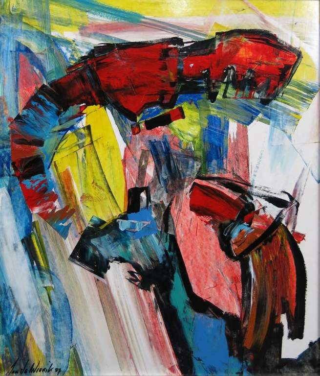 Jan te Wierik: Acryl op paneel, Zonder titel - Ingelijst verkocht voor € 550!