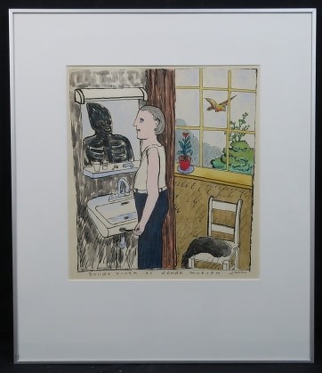 Pieter Holstein: Ets, Donde viven es donde mueven - Ingelijst verkocht voor € 40!