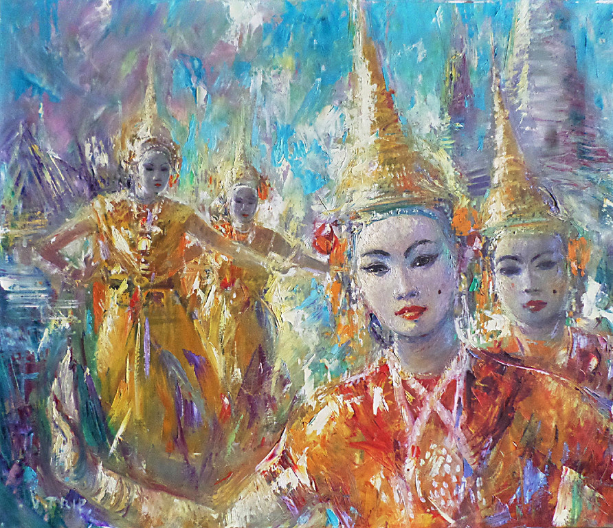 Victor Trip - Thaise danseressen, verf op doek verkocht voor € 170!