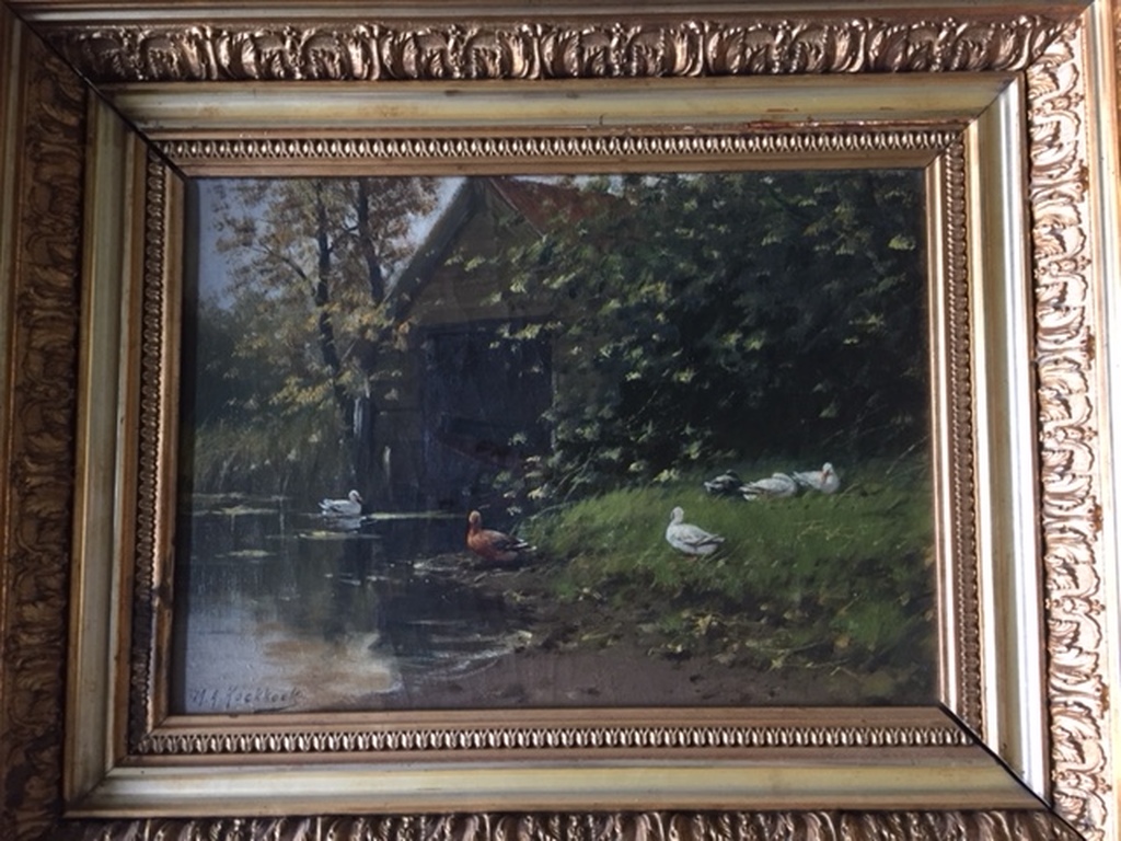 M.A. Koekkoek, olieverf op paneel, boothuis aan het water kopen? Bied vanaf 1995!