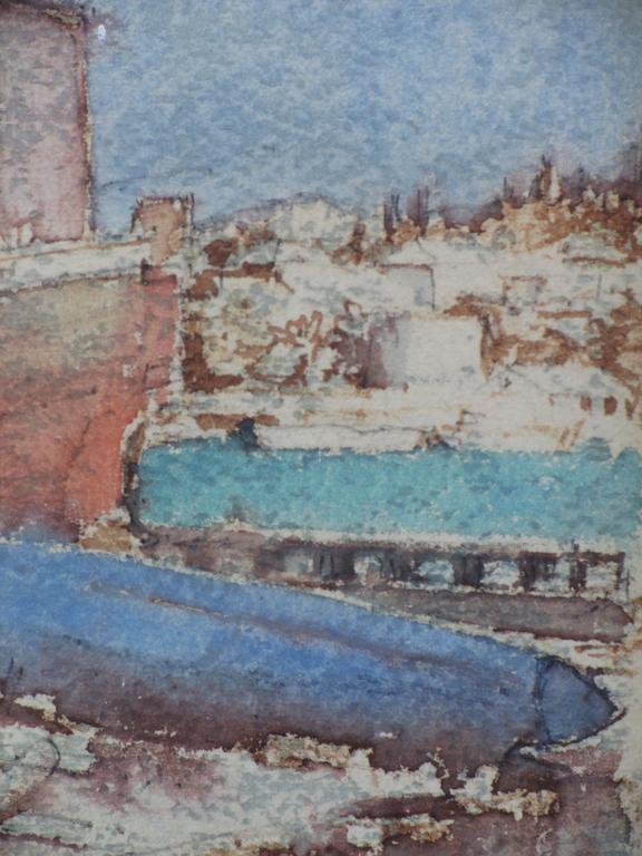 Roelof Klein, Bootwerf in Mediterraan landschap, Aquarel kopen? Bied vanaf 35!