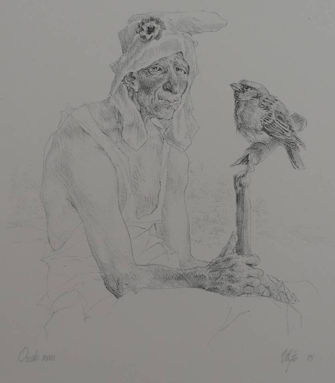 Peter Vos: Lithografie, Oude man verkocht voor € 100!