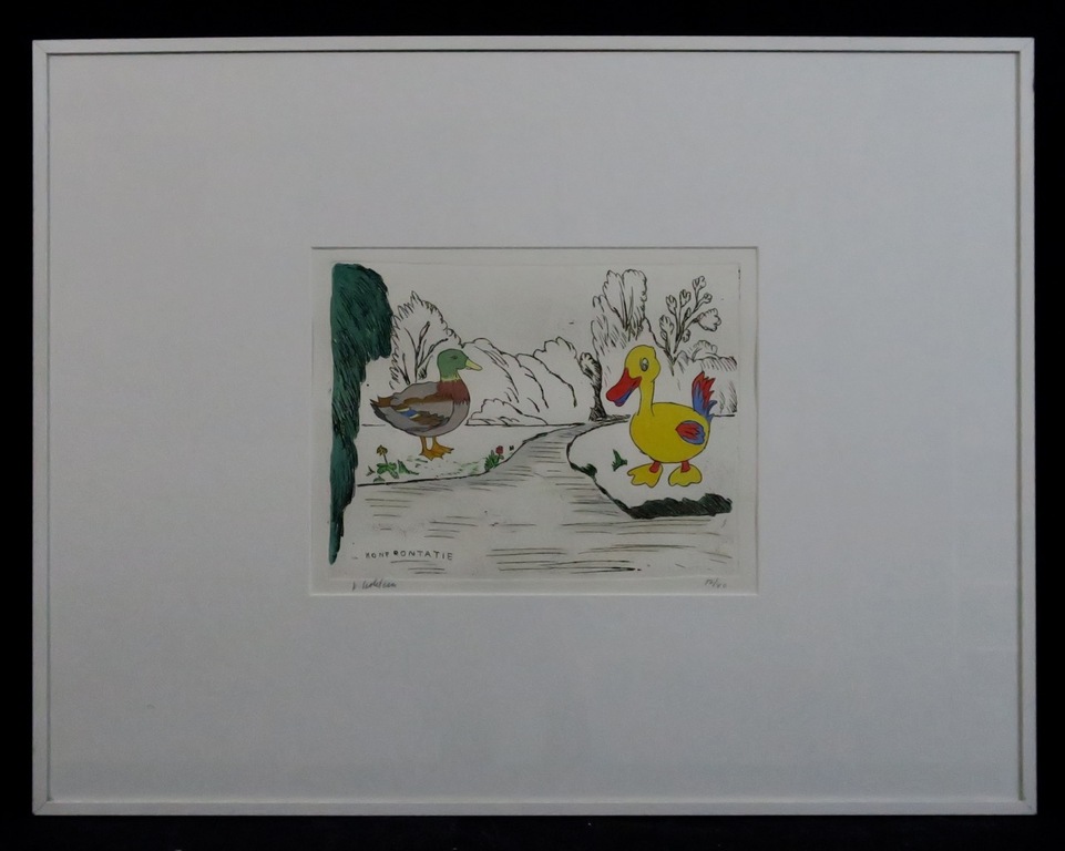 Pieter Holstein: Ets, Konfrontatie - Ingelijst verkocht voor € 50!