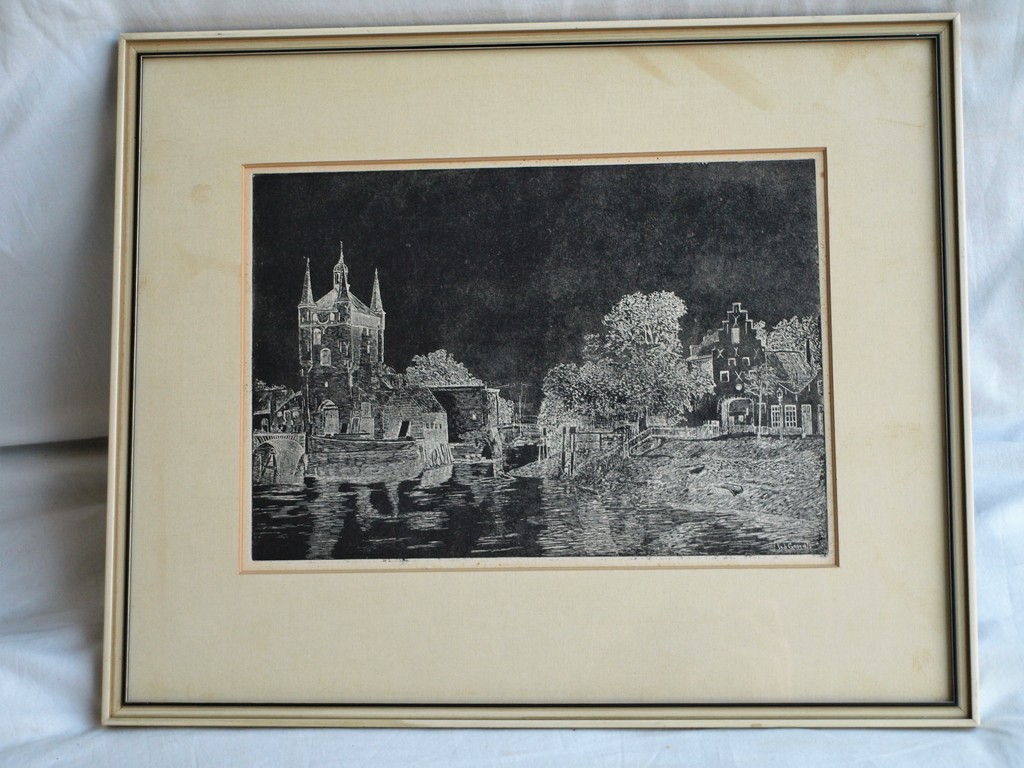 Frans de Groen :  2 Etsen , Dag en Nacht â�� ingelijst â�� ca 1945 kopen? Bied vanaf 35!