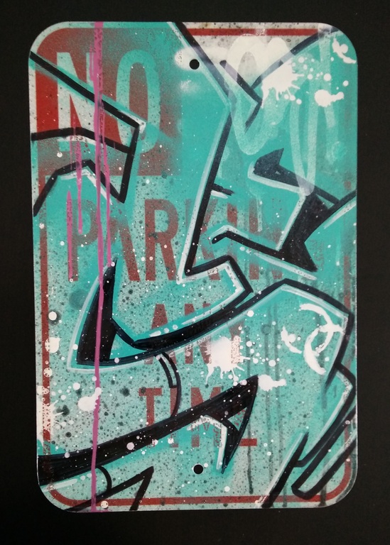 SEEN - Original Artwork op aluminium "No Parking" verkeersbord verkocht voor € 575!