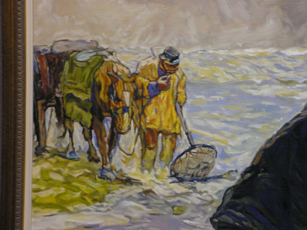 Onbekende kunstenaar  -  schelpenvisser met vrouw en kind op het strand.  kopen? Bied vanaf 1!