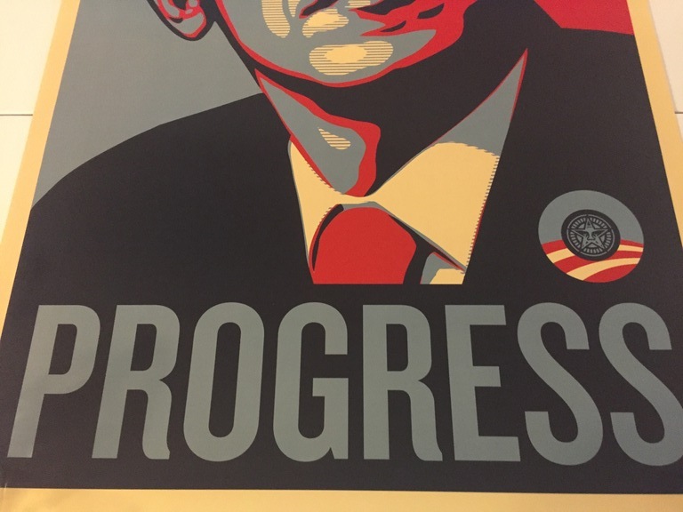 Shepard Fairey (OBEY) - Barack Obama 'PROGRESS' poster - 2008 - ongesigneerd kopen? Bied vanaf 145!