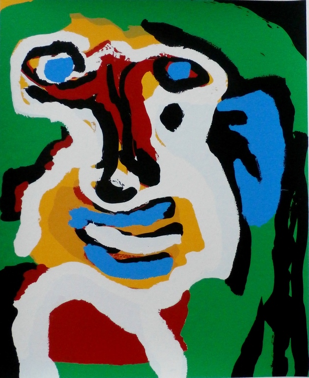 Karel Appel - zeefdruk: Head against green grass - 1977 kopen? Bied vanaf 1300!