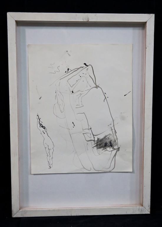 Jan Vos: Tekening, Vrouw/Auto - Ingelijst kopen? Bied vanaf 10!