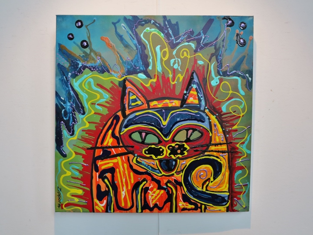 Zippora meijer  Energetic Cat  acryl op 3D doek 50/50 cm kopen? Bied vanaf 1!