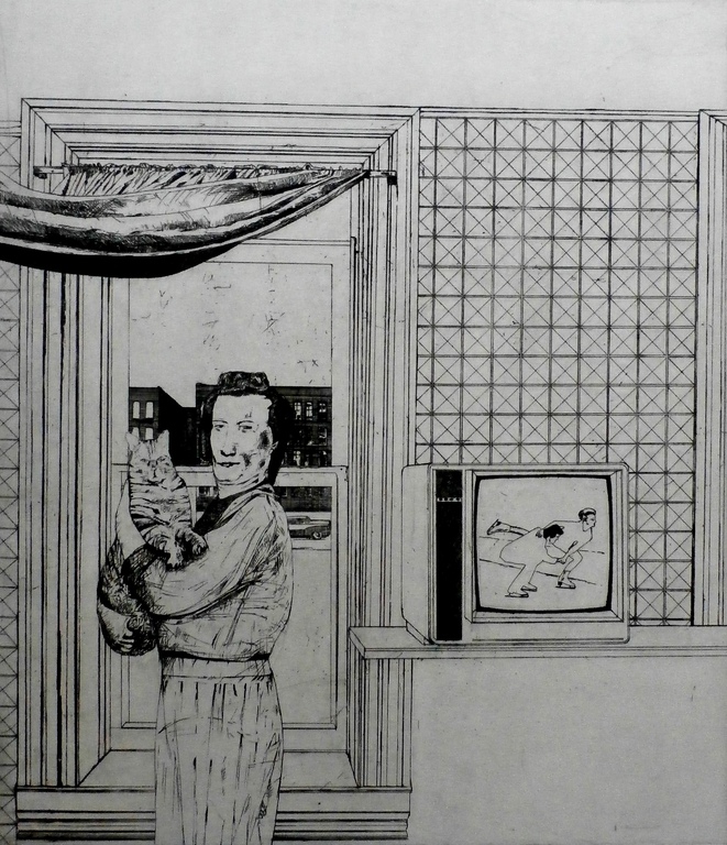 Kees Spermon - Kees Spermon - ets: vrouw met kat - 1974 kopen? Bied vanaf 45!