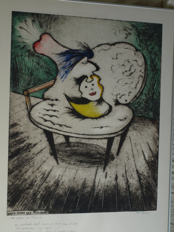 Wim Compier : Ets en aquatint, De Sofa van Freud –gesigneerd & ingelijst–ca 1987 verkocht voor € 120!
