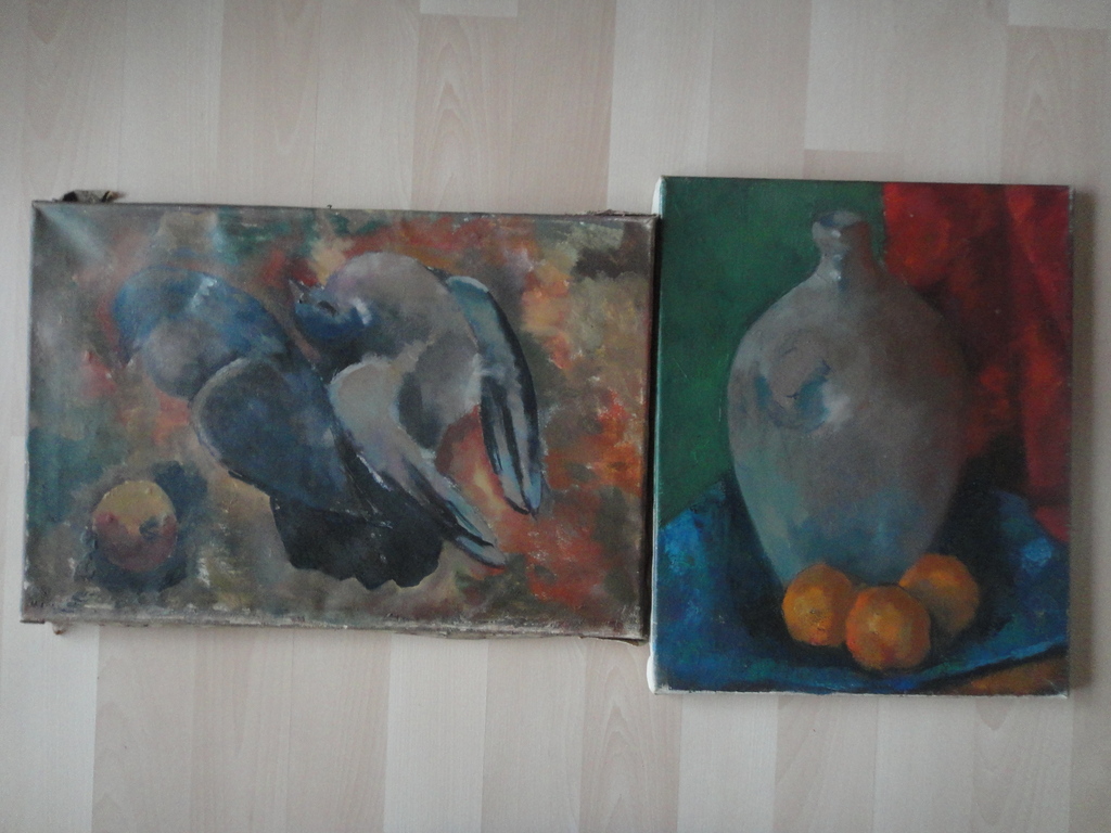 2x Hollandse school - olieverf op doek - stillevens met duif en aardewerk pot kopen? Bied vanaf 1!