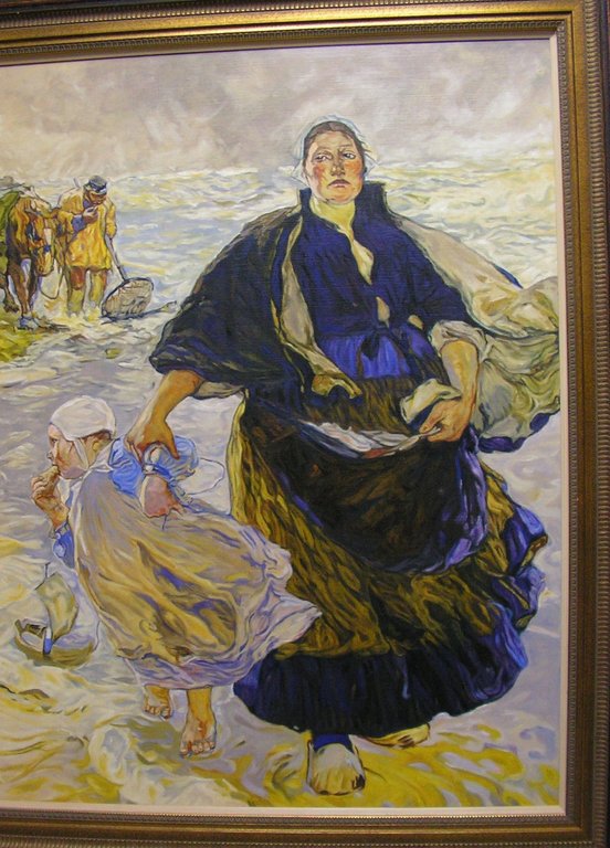 Onbekende kunstenaar  -  schelpenvisser met vrouw en kind op het strand.  kopen? Bied vanaf 1!