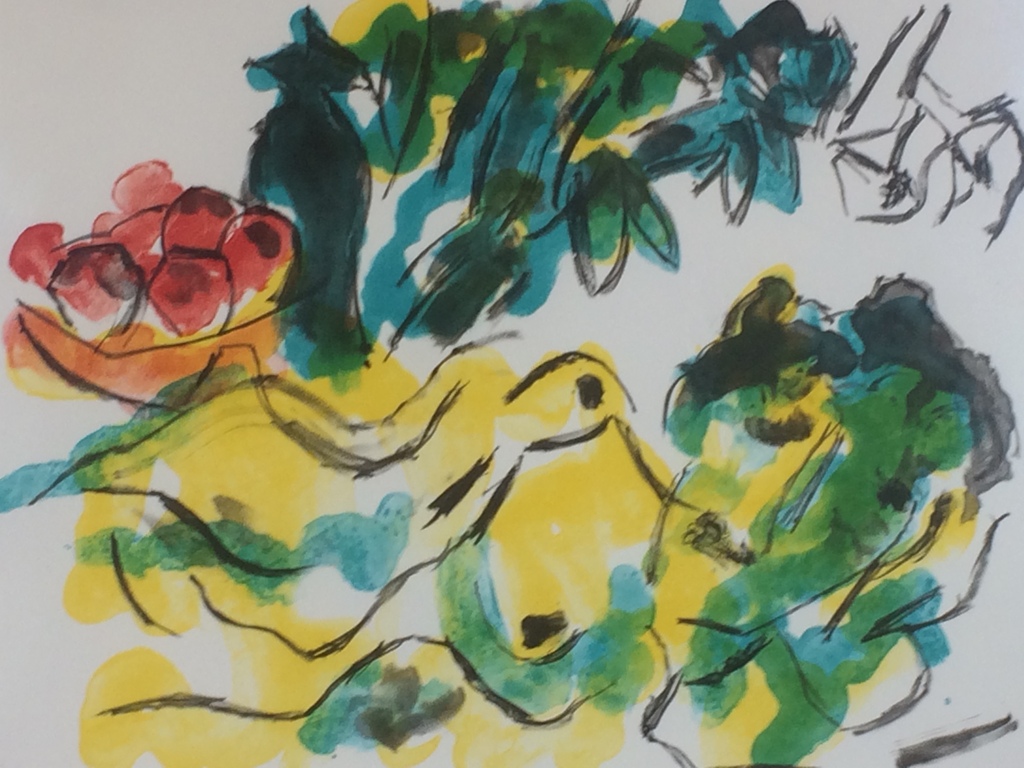 Jan Sierhuis, Naakt met fruitschaal, fraai ingelijste lithografie IX/X verkocht voor € 175!