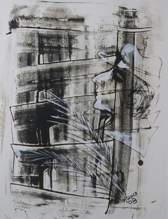 Franca Muller Jabusch: Acryl en krijt op papier, De man - Ingelijst kopen? Bied vanaf 20!