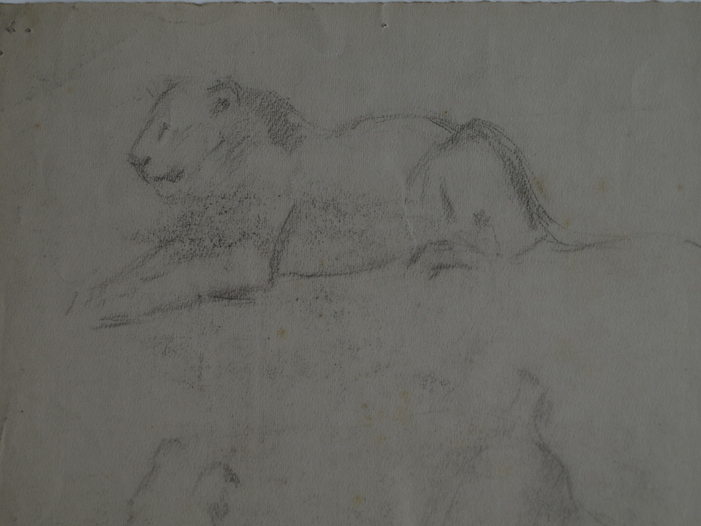 Onbekend : Tekening , Portret man met bril en 2 leeuwen – ca 1920  kopen? Bied vanaf 1!