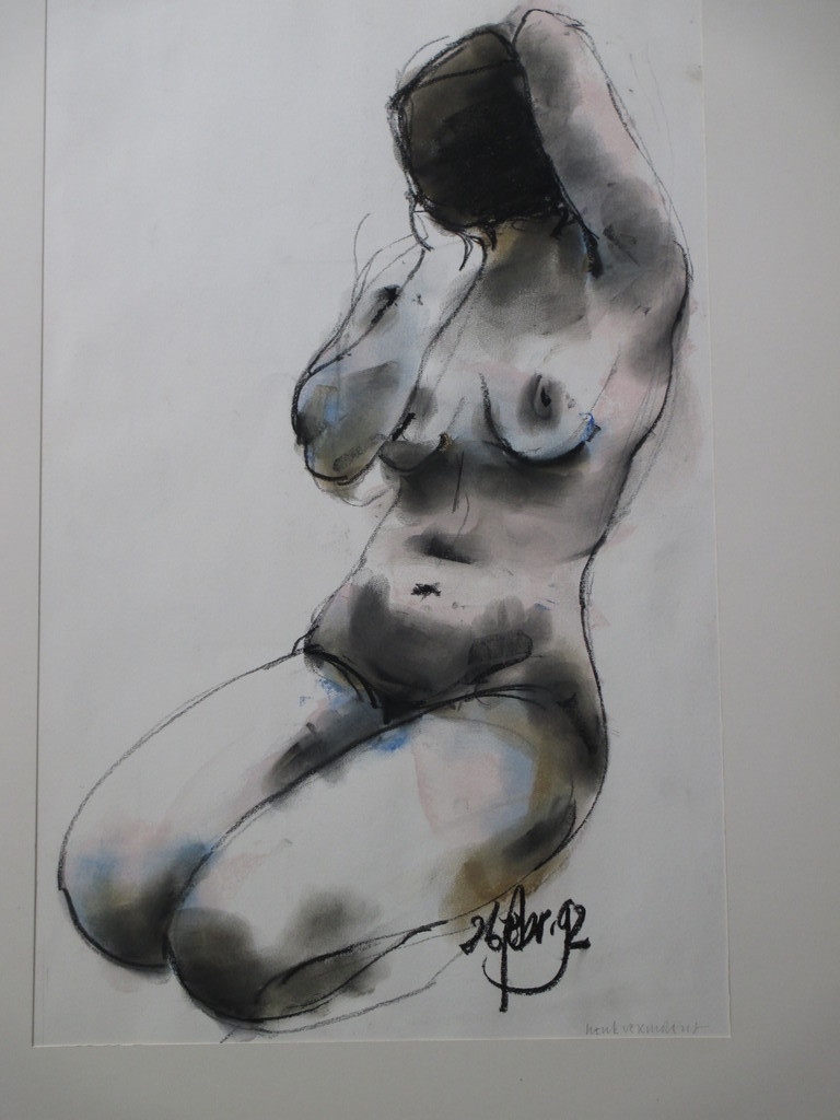 Henk Vermolen, Zittend naakt, Gemengde techniek verkocht voor € 45!