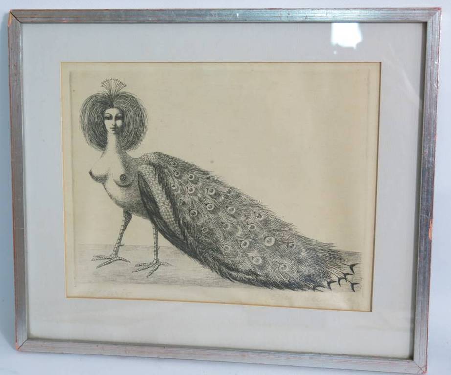 Jean-Paul Vroom: Ets, Vrouw als pauw - Ingelijst kopen? Bied vanaf 35!