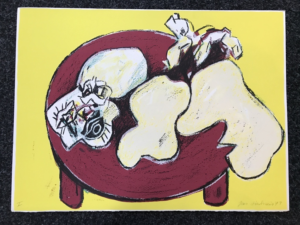 JAN SIERHUIS originele zeefdruk , de rode tafel 1973 verkocht voor € 35!