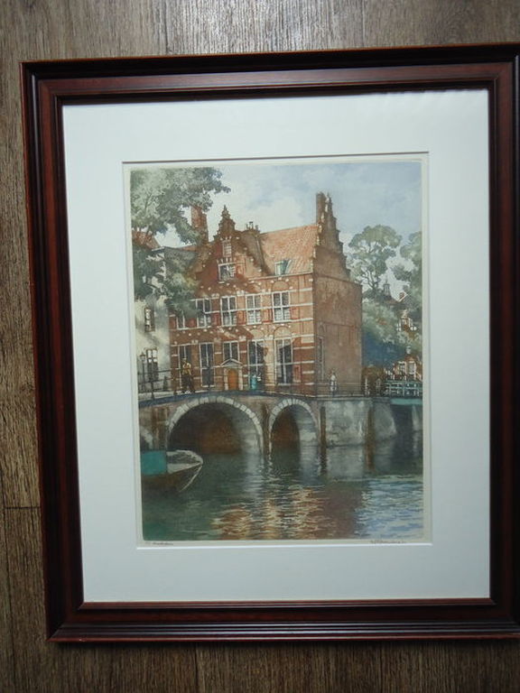 H.E. Roodenburg ( 1895 - 1987 ) - kleurets - Het Huis aan de Drie Grachten.  kopen? Bied vanaf 1!